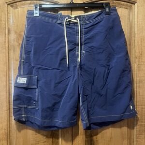Polo Ralph Lauren Men's M Navy Blue Nylon Swim Trunks Lined Shorts Drawstring 9"